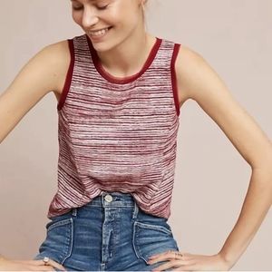 Anthropologie Vanessa Virginia Red/White Indira Textured Striped Tank Top